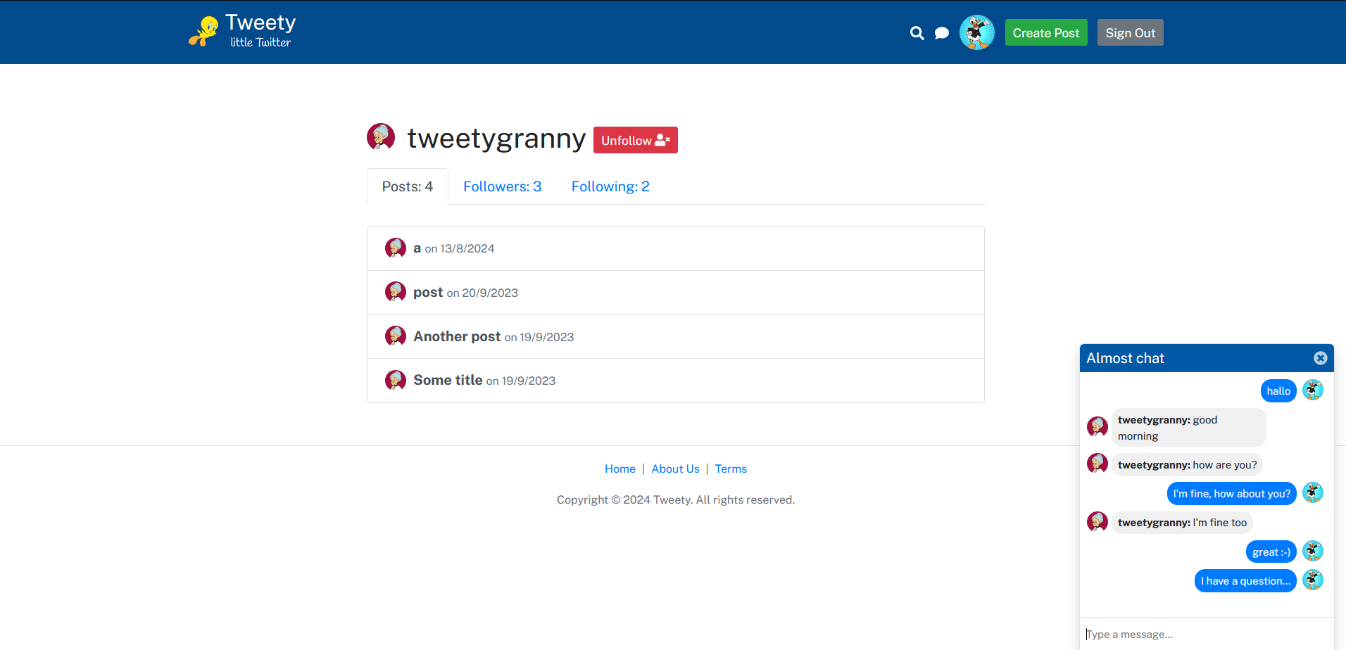 Miniature of Tweety website